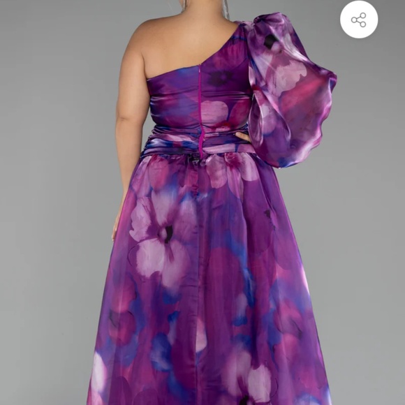Purple Floral One Sleeve Gown - Picture 2 of 3